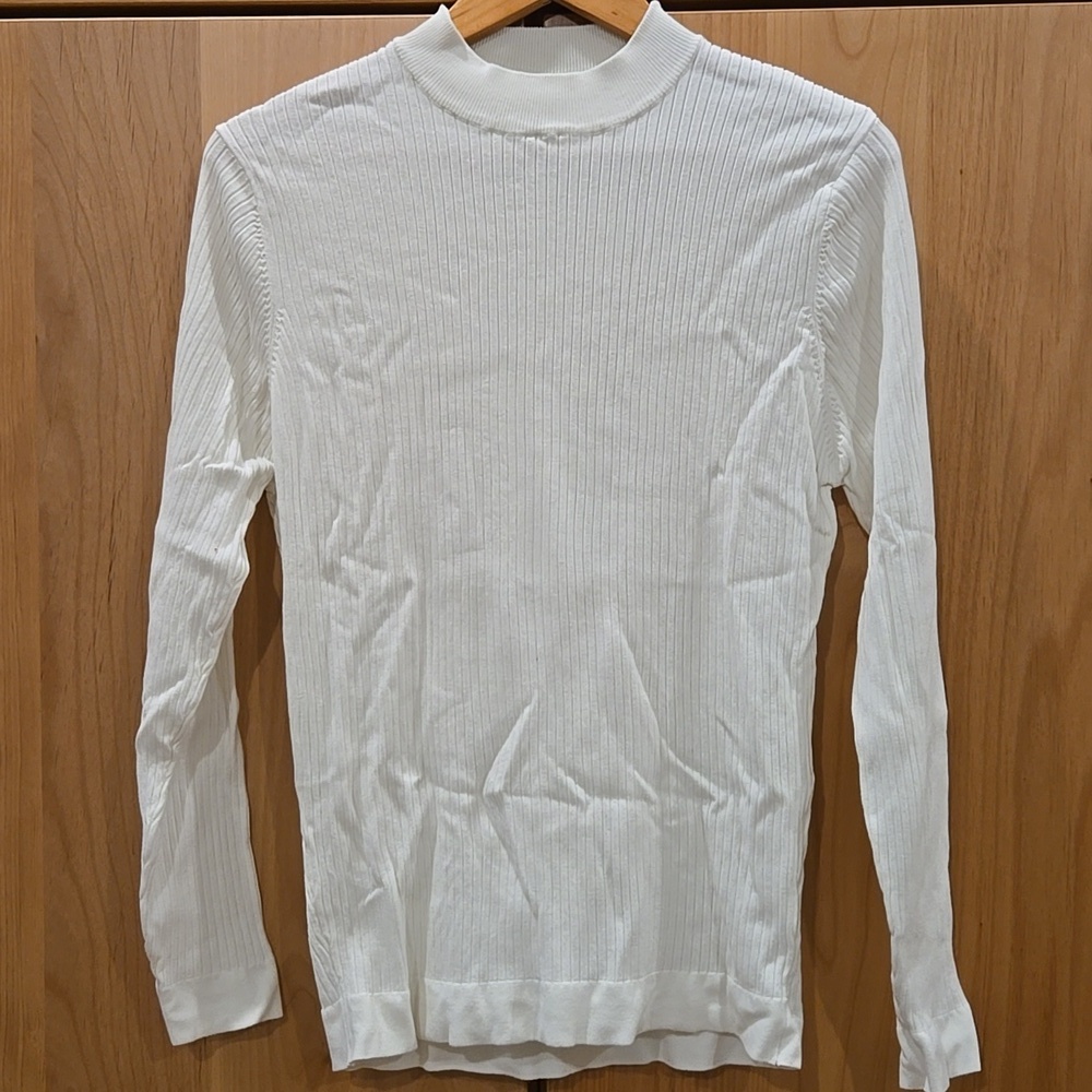 Zara Long Ribbed White Crewneck Top Soft Knit Essential I L, VGUC, Casual Chic